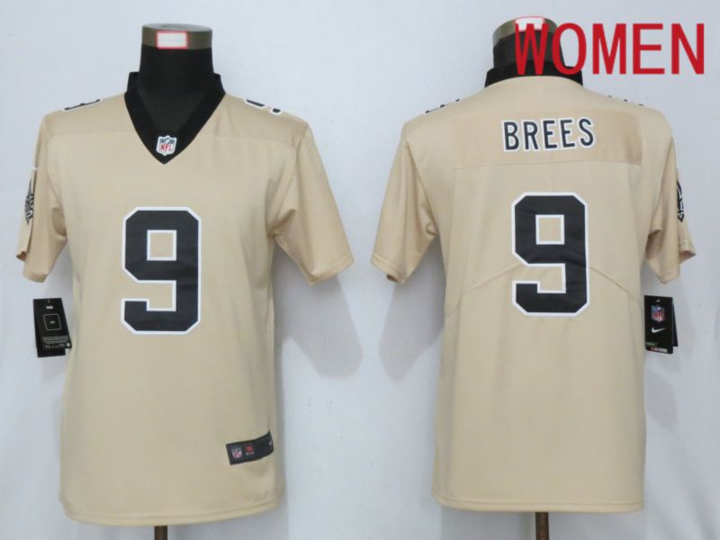 Women New Orleans Saints 9 Brees 2019 Vapor Untouchable Nike Gold Inverted Elite Playe NFL Jerseys